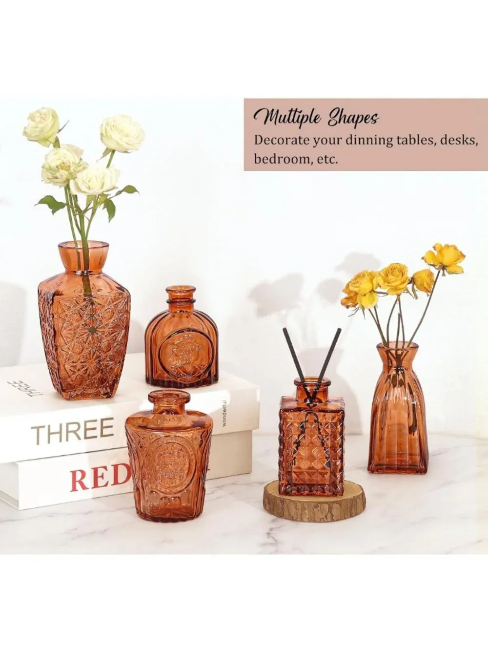 Set of 36 Small Dark Amber Glass Bud Vases for Floral Centerpieces & Decor